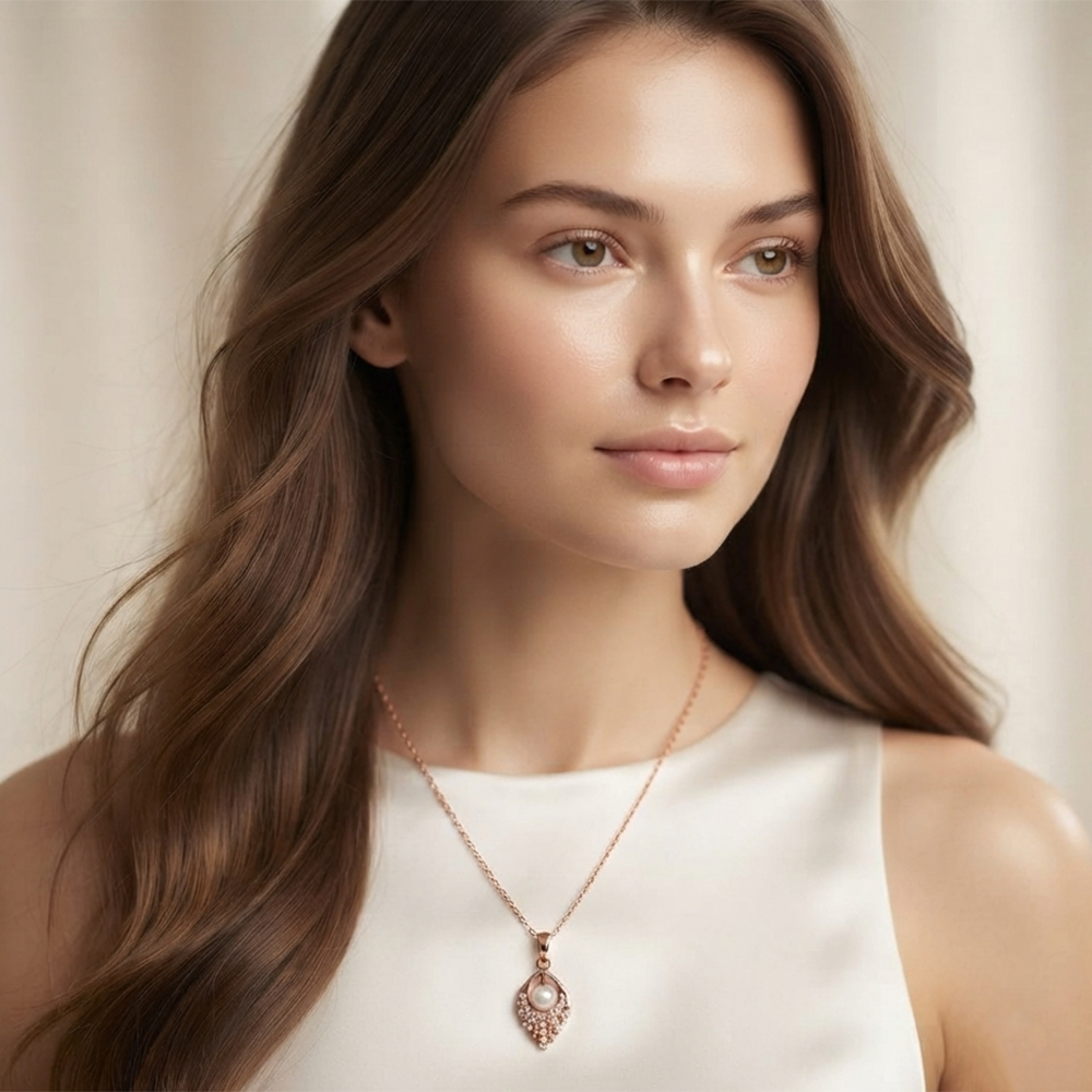 The99Jewel Rose Gold Plated Pearl Austrian Stone Pendant Chain for Women