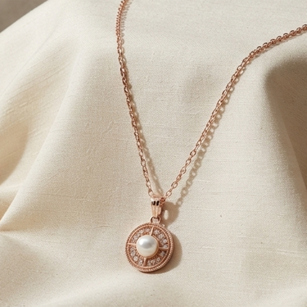 The99Jewel Rose Gold Plated Pearl Austrian Stone Pendant Chain for Women