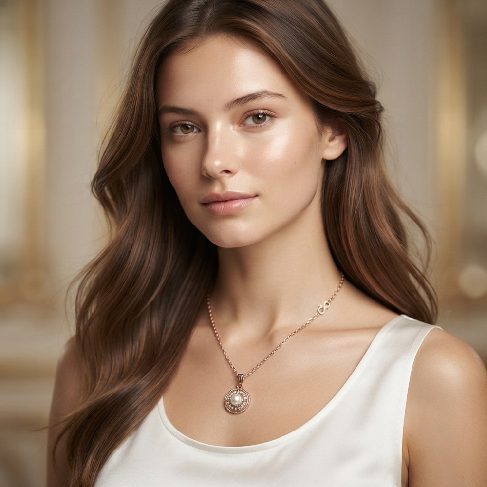 The99Jewel Rose Gold Plated Pearl Austrian Stone Pendant Chain for Women