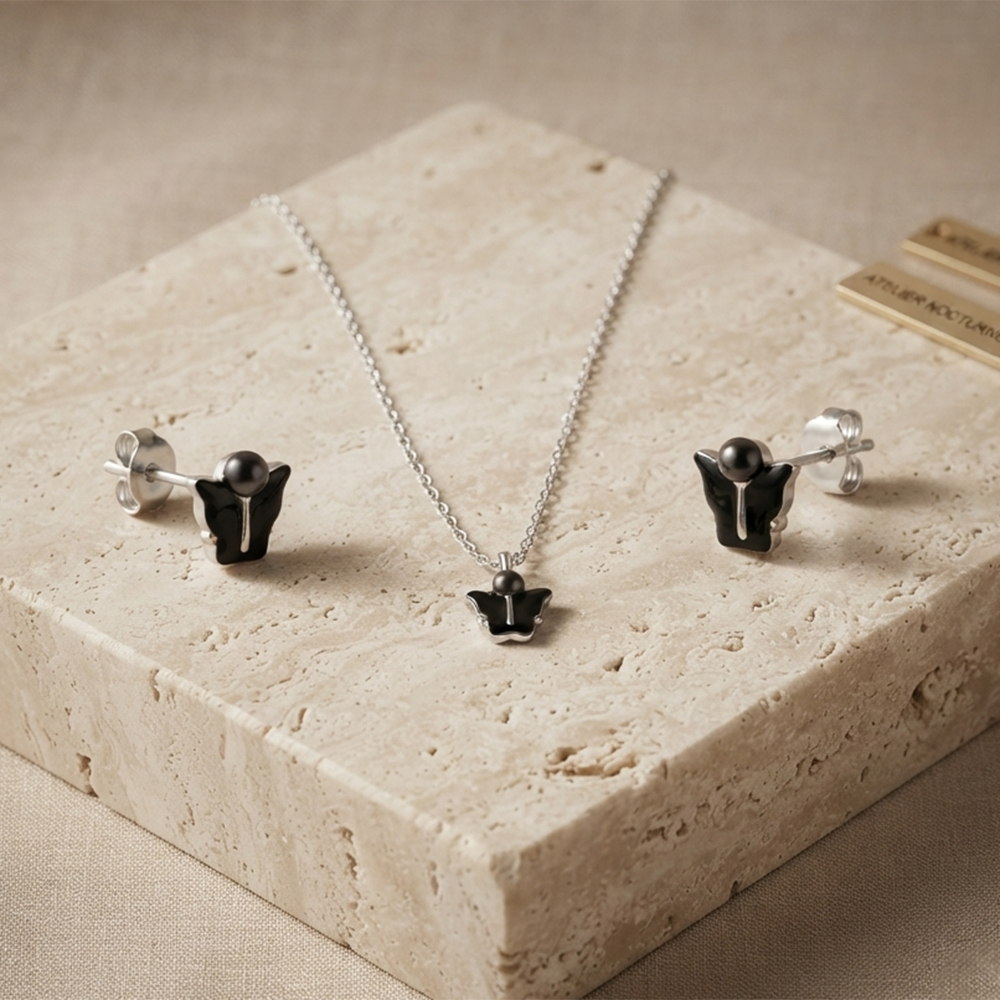 The99Jewel Cute Silver Plated Butterfly Chain Pendant and Earrings Set for Girls & Women
