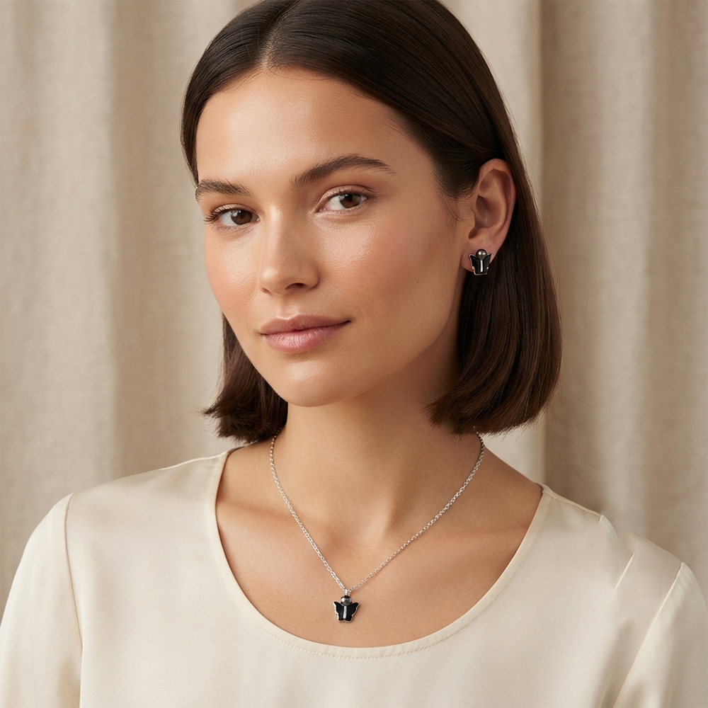 The99Jewel Cute Silver Plated Butterfly Chain Pendant and Earrings Set for Girls & Women
