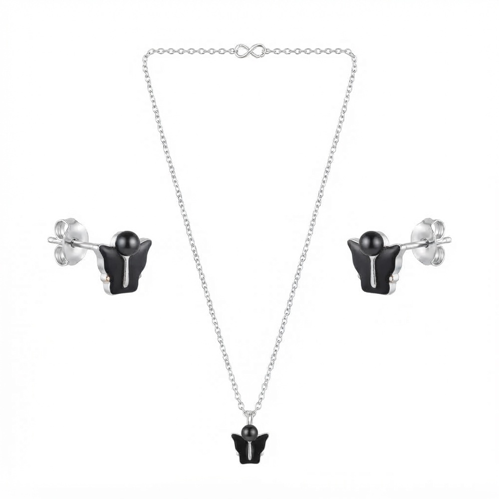 The99Jewel Cute Silver Plated Butterfly Chain Pendant and Earrings Set for Girls & Women
