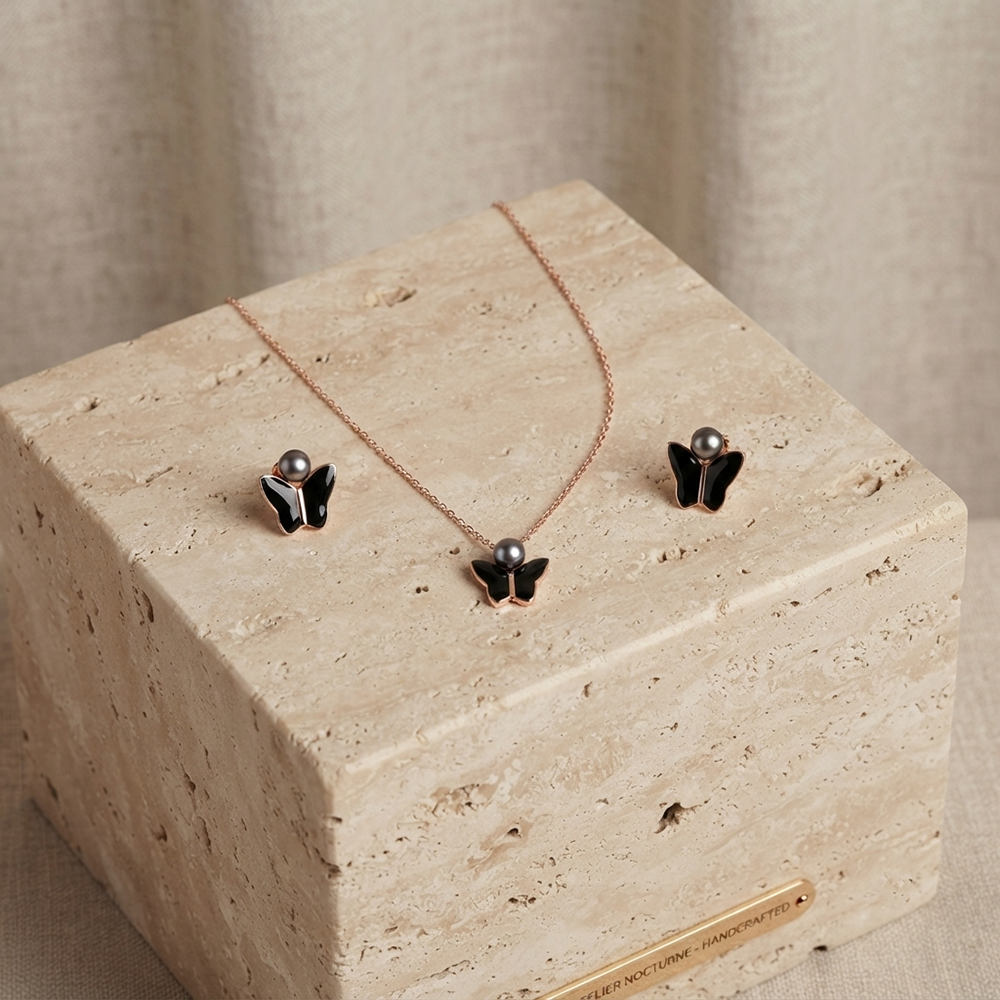 The99Jewel Cute Rose Gold Plated Butterfly Chain Pendant and Earrings Set for Girls & Women