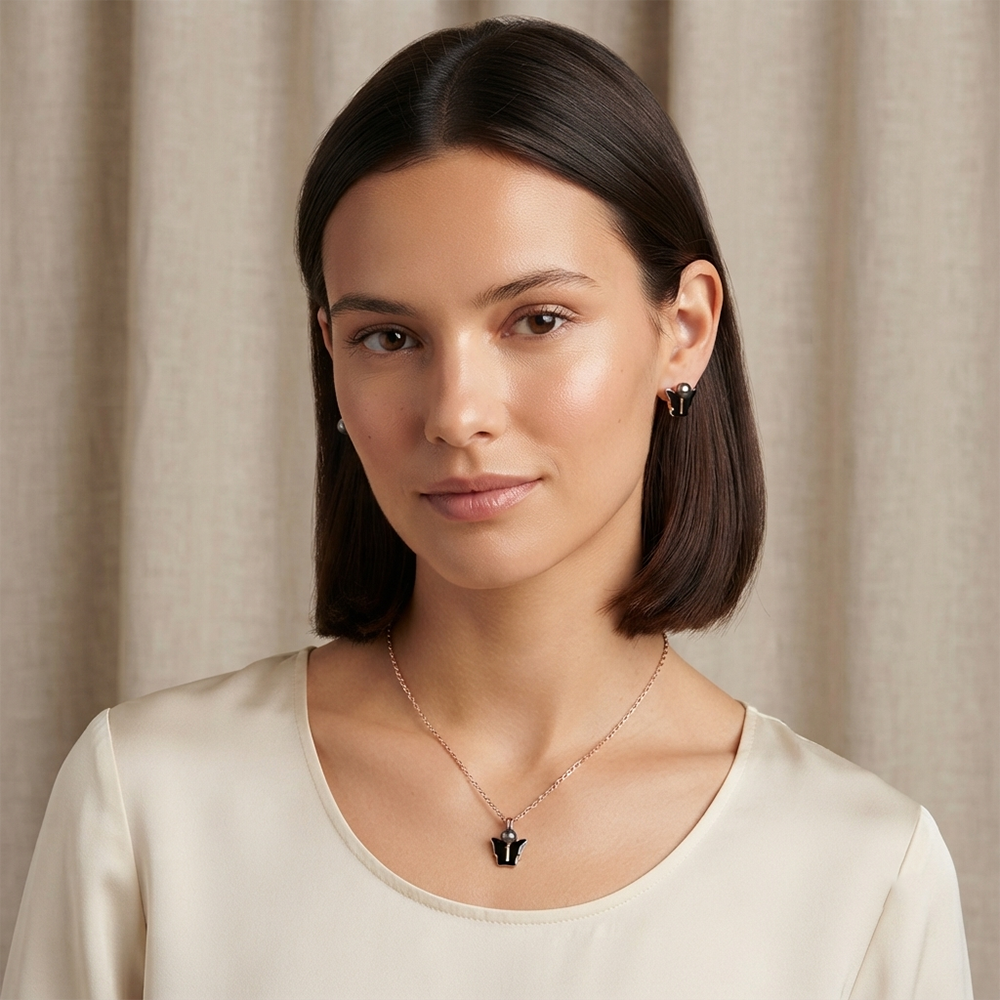 The99Jewel Cute Rose Gold Plated Butterfly Chain Pendant and Earrings Set for Girls & Women