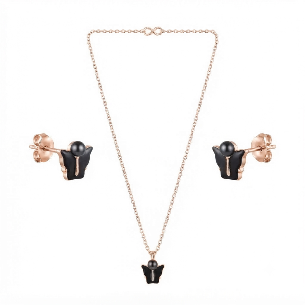 The99Jewel Cute Rose Gold Plated Butterfly Chain Pendant and Earrings Set for Girls & Women