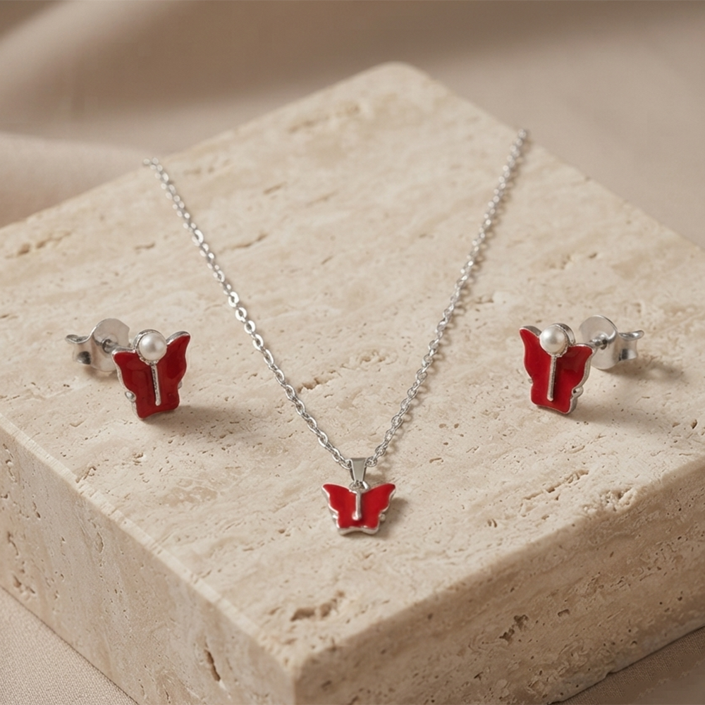 The99Jewel Cute Silver Plated Butterfly Chain Pendant and Earrings Set for Girls & Women