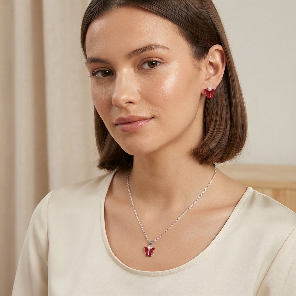 The99Jewel Cute Silver Plated Butterfly Chain Pendant and Earrings Set for Girls & Women