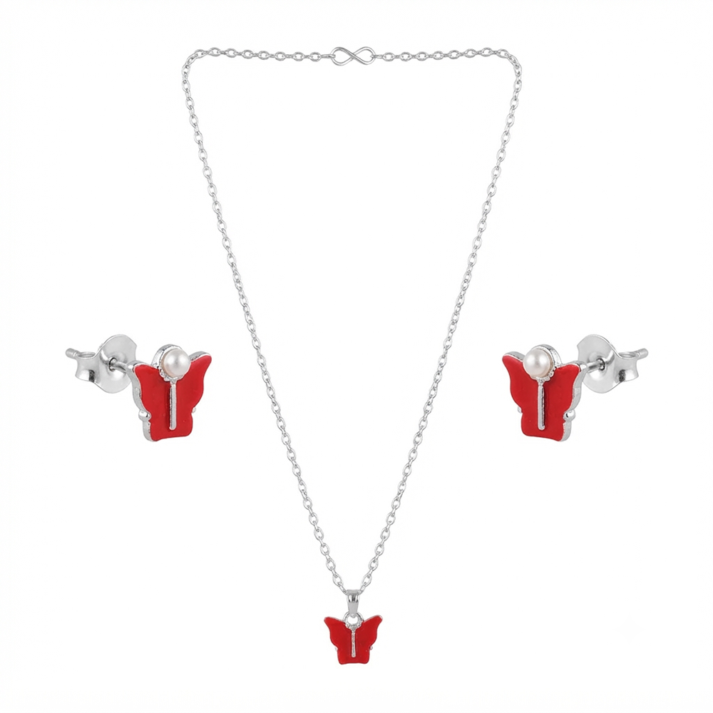 The99Jewel Cute Silver Plated Butterfly Chain Pendant and Earrings Set for Girls & Women