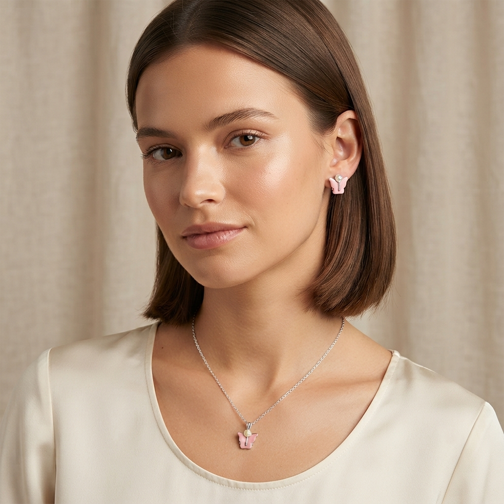 The99Jewel Cute Silver Plated Butterfly Chain Pendant and Earrings Set for Girls & Women