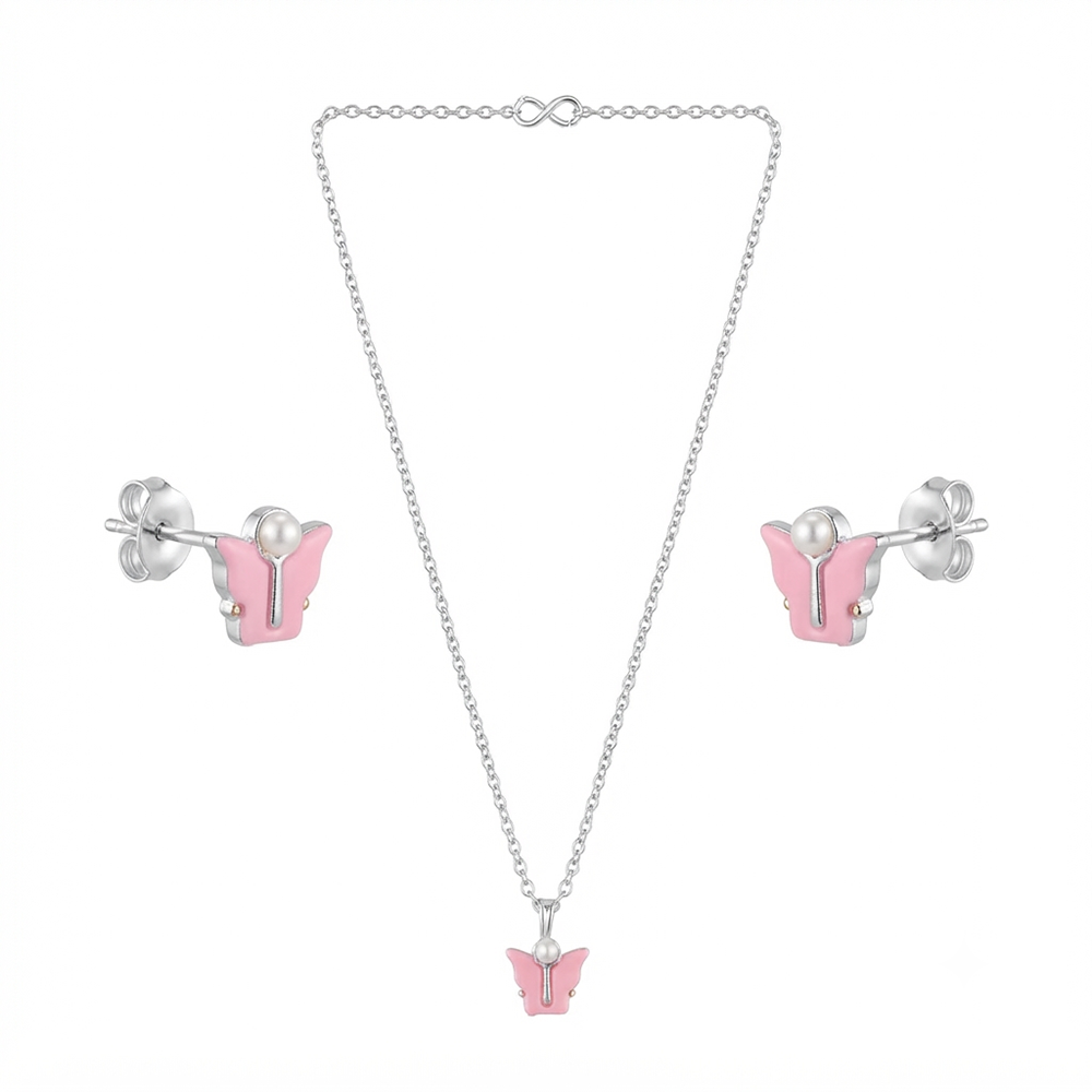 The99Jewel Cute Silver Plated Butterfly Chain Pendant and Earrings Set for Girls & Women