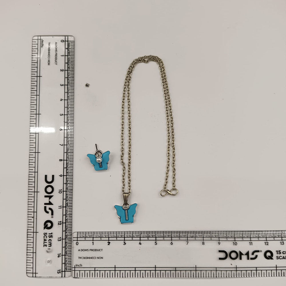 The99Jewel Cute Silver Plated Butterfly Chain Pendant and Earrings Set for Girls & Women