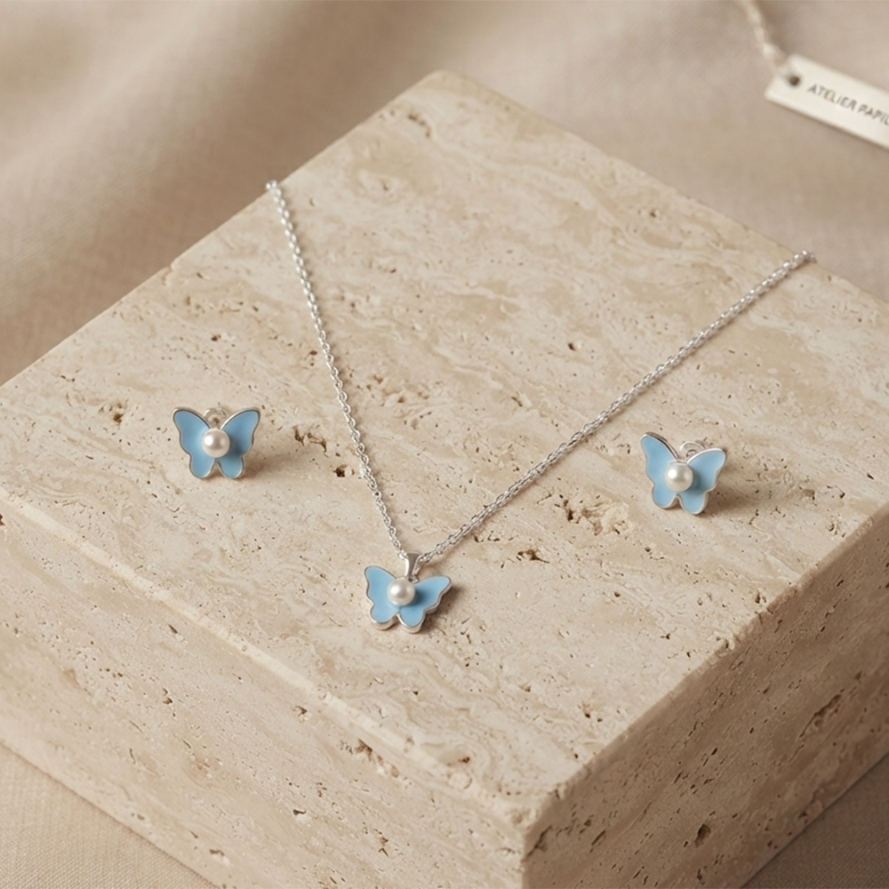 The99Jewel Cute Silver Plated Butterfly Chain Pendant and Earrings Set for Girls & Women