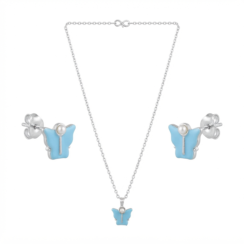 The99Jewel Cute Silver Plated Butterfly Chain Pendant and Earrings Set for Girls & Women