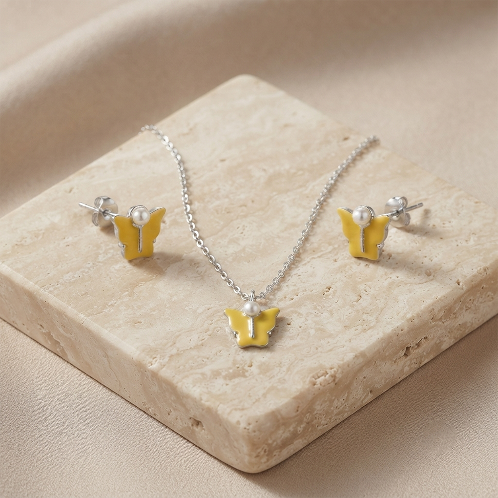The99Jewel Cute Silver Plated Butterfly Chain Pendant and Earrings Set for Girls & Women