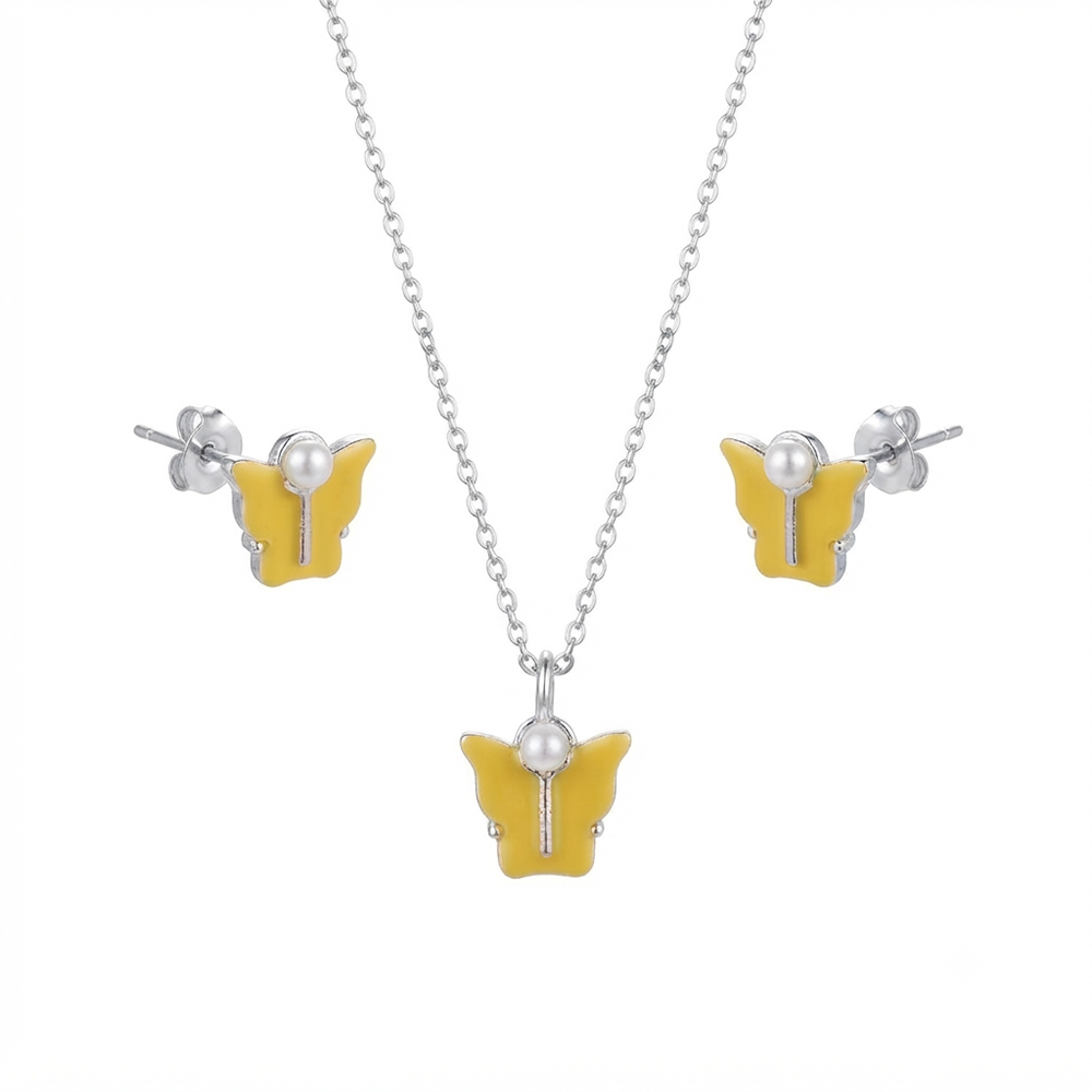 The99Jewel Cute Silver Plated Butterfly Chain Pendant and Earrings Set for Girls & Women