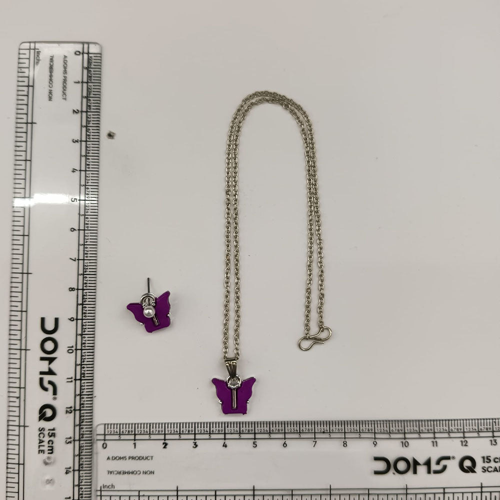 The99Jewel Cute Silver Plated Butterfly Chain Pendant and Earrings Set for Girls & Women