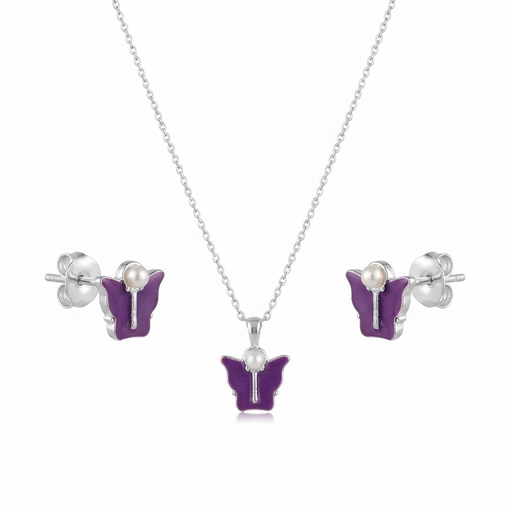The99Jewel Cute Silver Plated Butterfly Chain Pendant and Earrings Set for Girls & Women