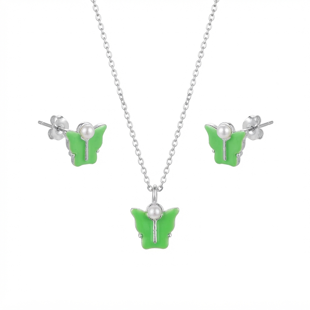 The99Jewel Cute Silver Plated Butterfly Chain Pendant and Earrings Set for Girls & Women