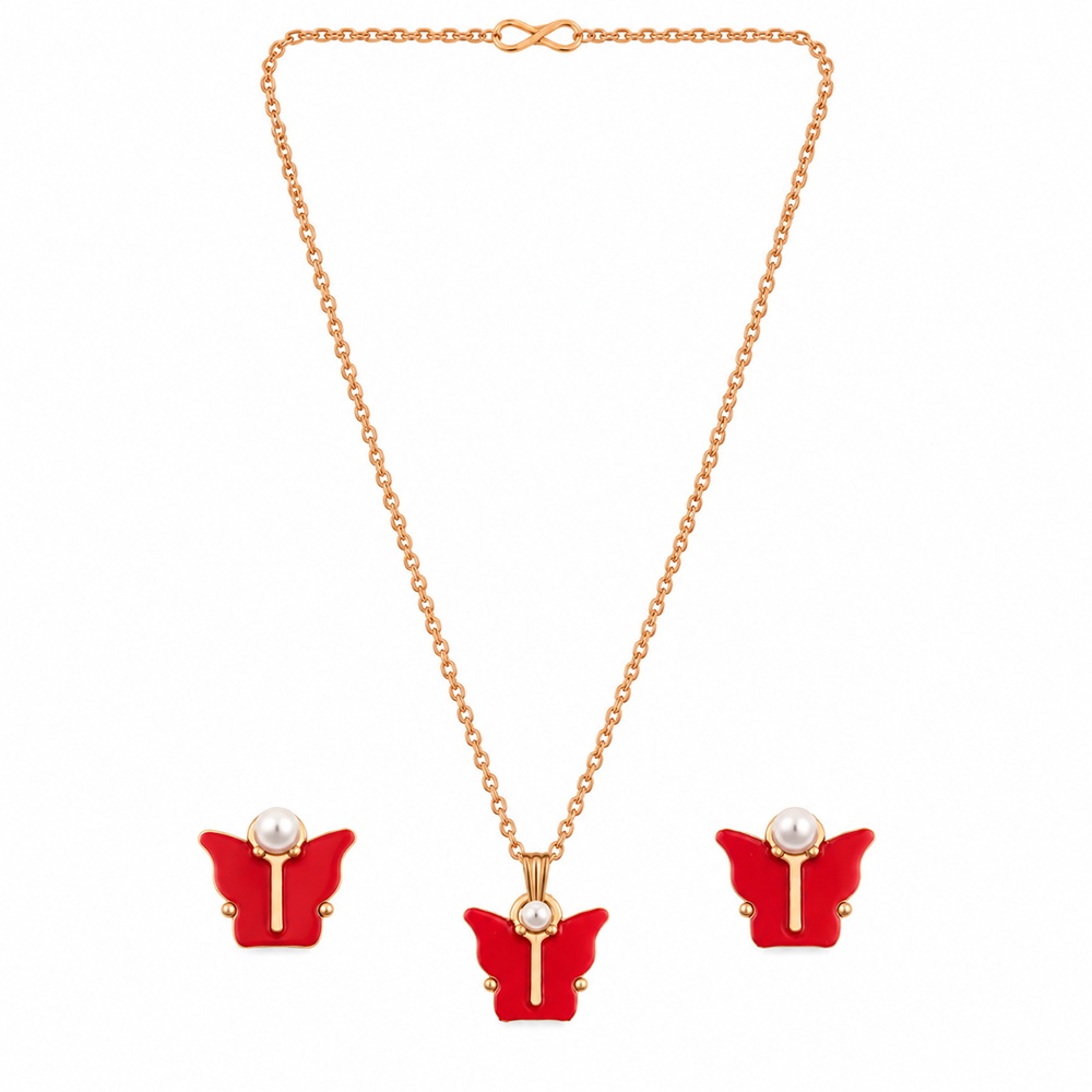 The99Jewel Cute Rose Gold Plated Butterfly Chain Pendant and Earrings Set for Girls & Women