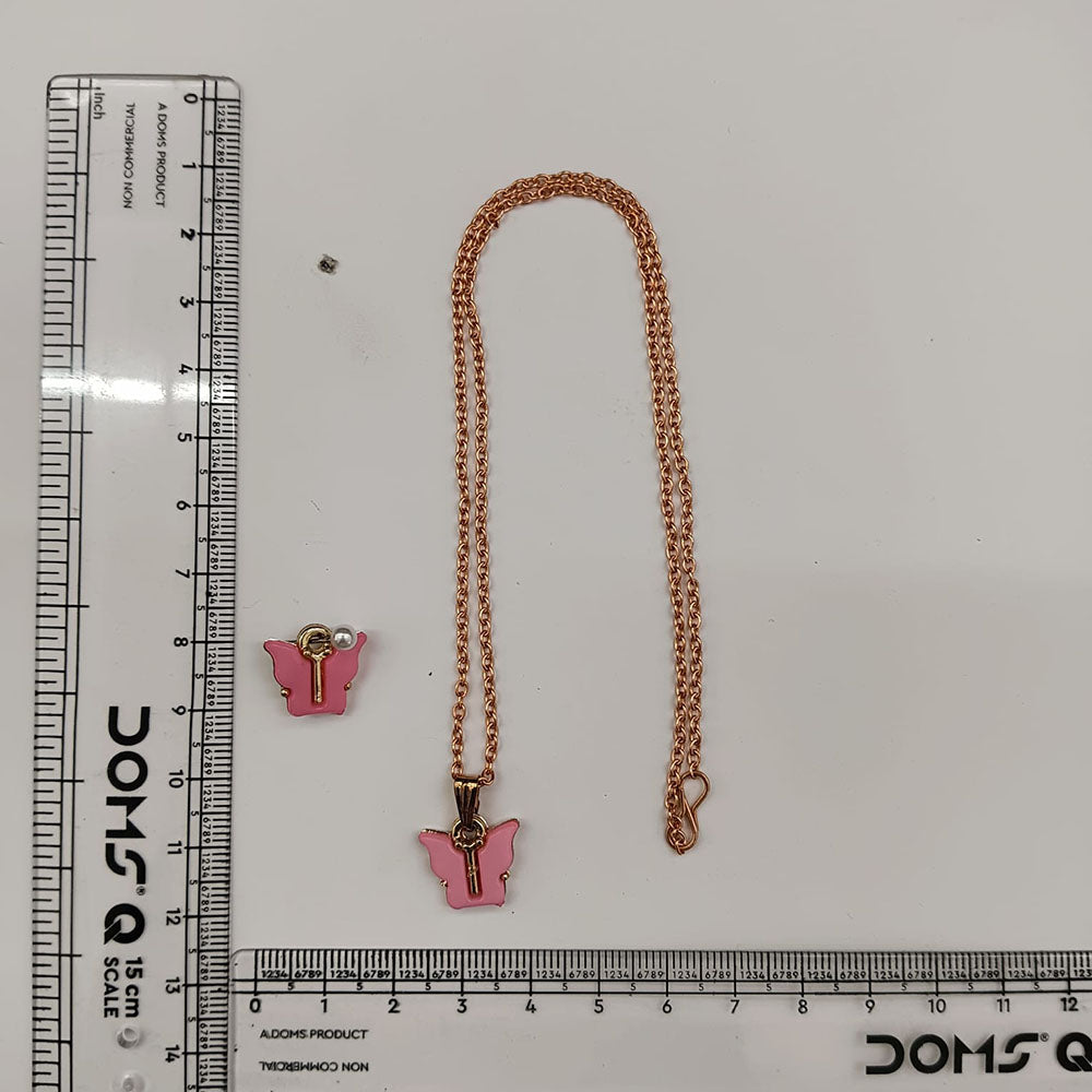 The99Jewel Cute Rose Gold Plated Butterfly Chain Pendant and Earrings Set for Girls & Women