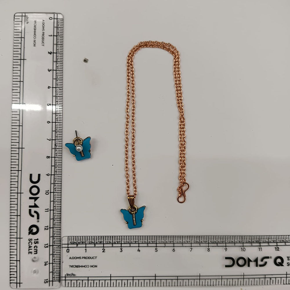The99Jewel Cute Rose Gold Plated Butterfly Chain Pendant and Earrings Set for Girls & Women