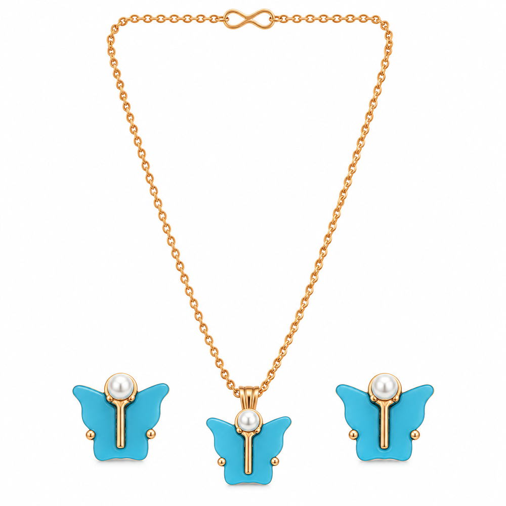 The99Jewel Cute Rose Gold Plated Butterfly Chain Pendant and Earrings Set for Girls & Women