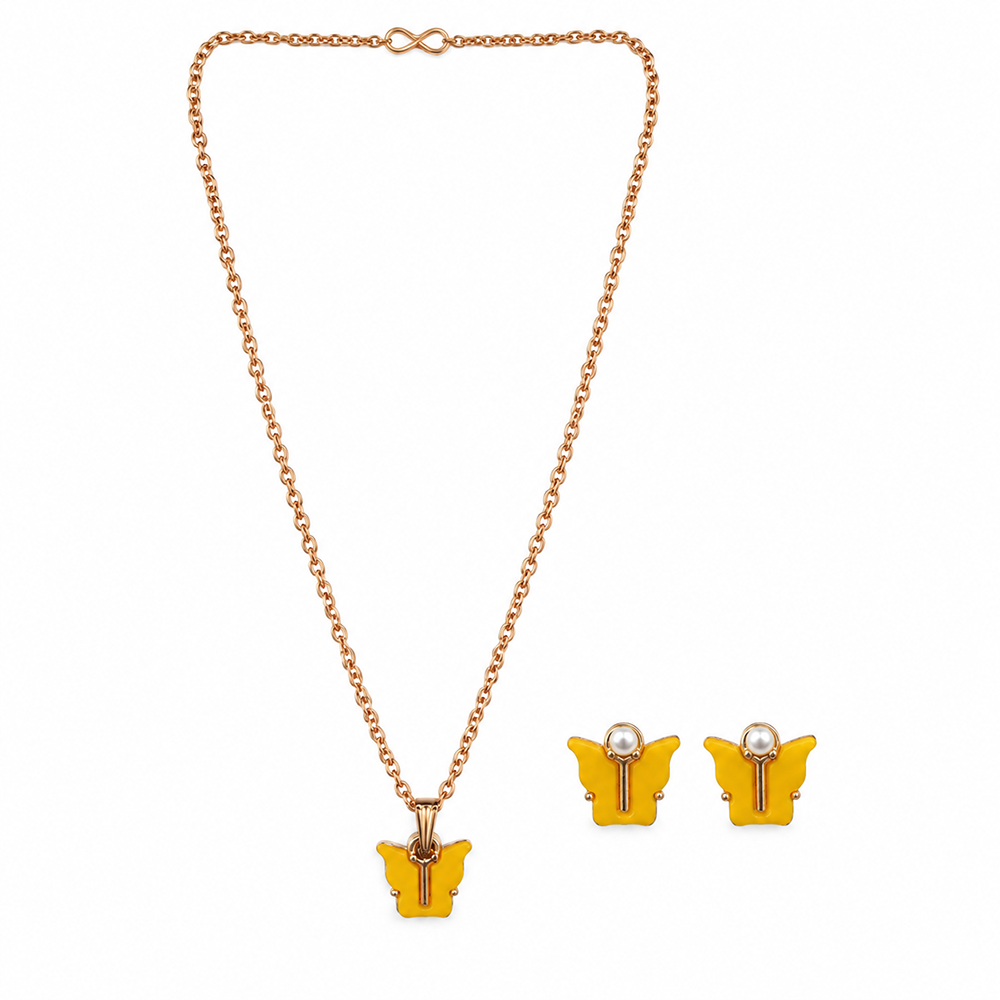 The99Jewel Cute Rose Gold Plated Butterfly Chain Pendant and Earrings Set for Girls & Women