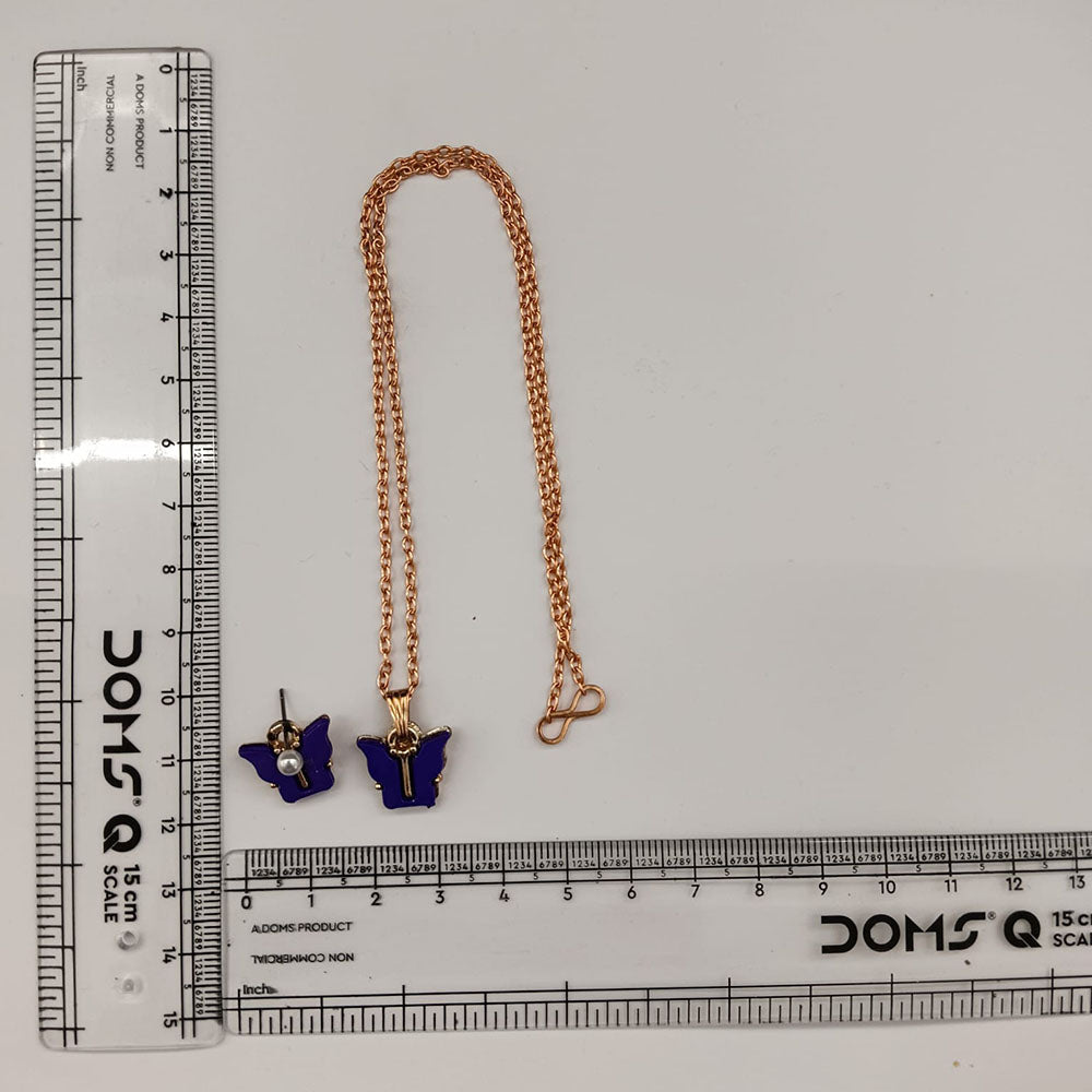 The99Jewel Cute Rose Gold Plated Butterfly Chain Pendant and Earrings Set for Girls & Women