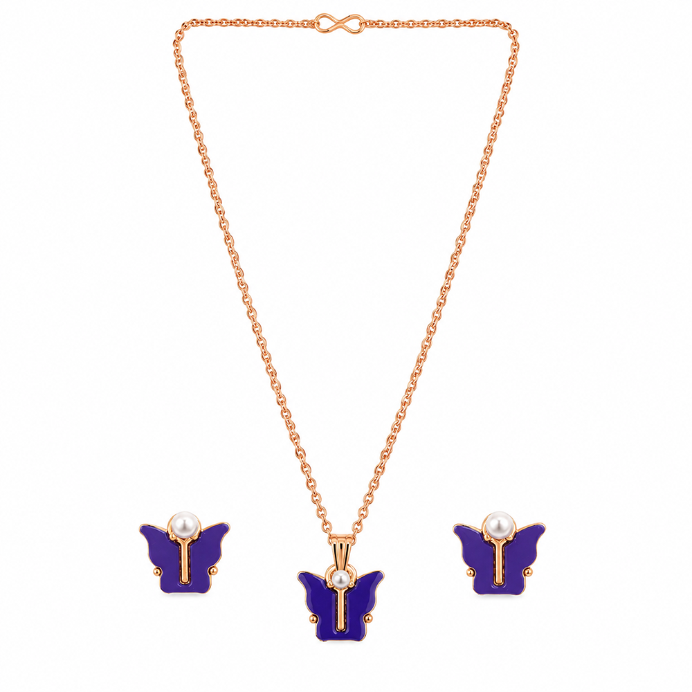 The99Jewel Cute Rose Gold Plated Butterfly Chain Pendant and Earrings Set for Girls & Women