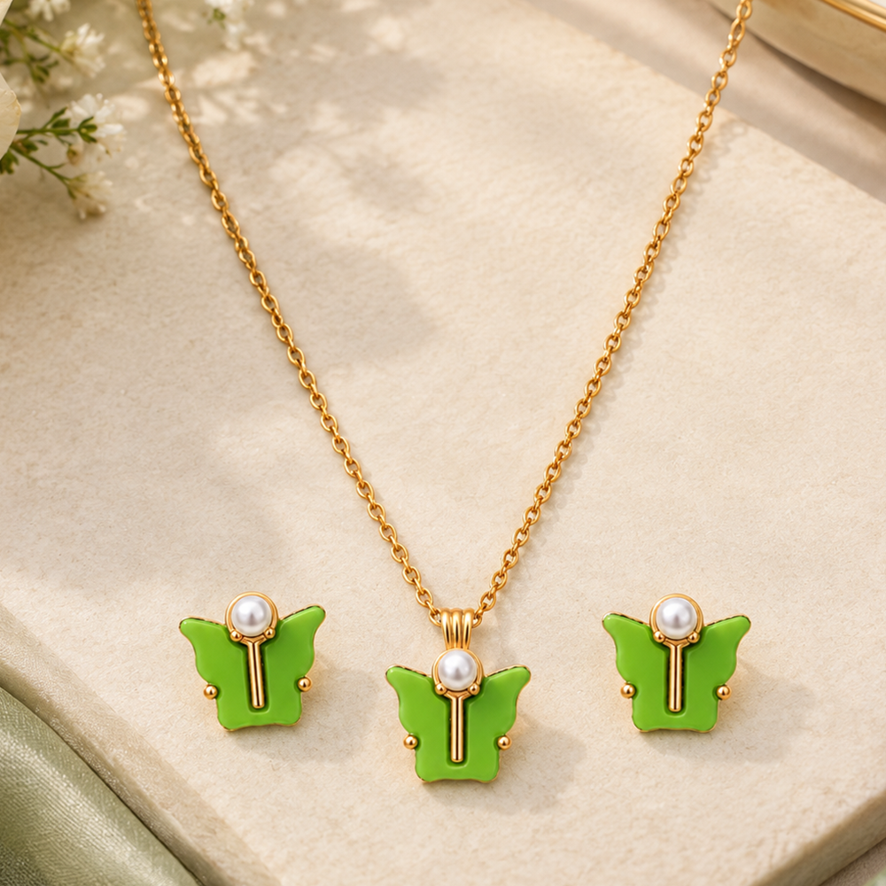 The99Jewel Cute Rose Gold Plated Butterfly Chain Pendant and Earrings Set for Girls & Women