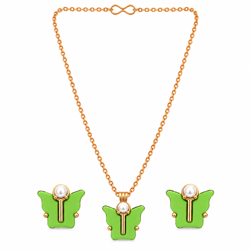 The99Jewel Cute Rose Gold Plated Butterfly Chain Pendant and Earrings Set for Girls & Women