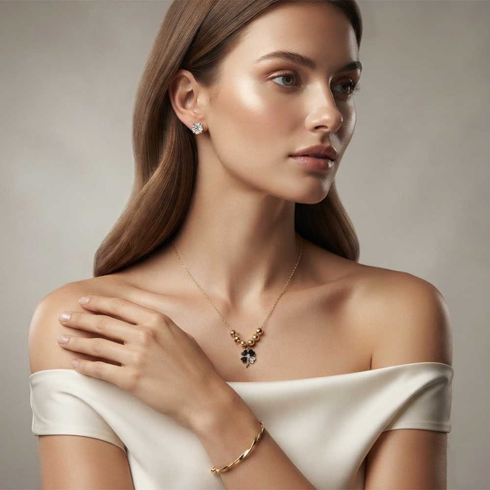 The99Jewel Pearl Necklace Set With Floral Shape Pendant and Gold Plated Bracelet Combo for Women