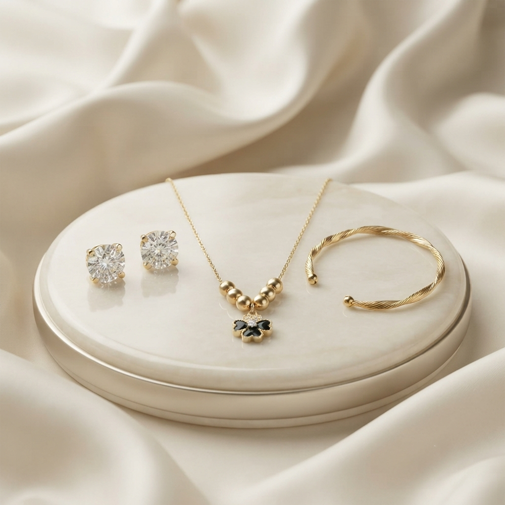 The99Jewel Pearl Necklace Set With Floral Shape Pendant and Gold Plated Bracelet Combo for Women
