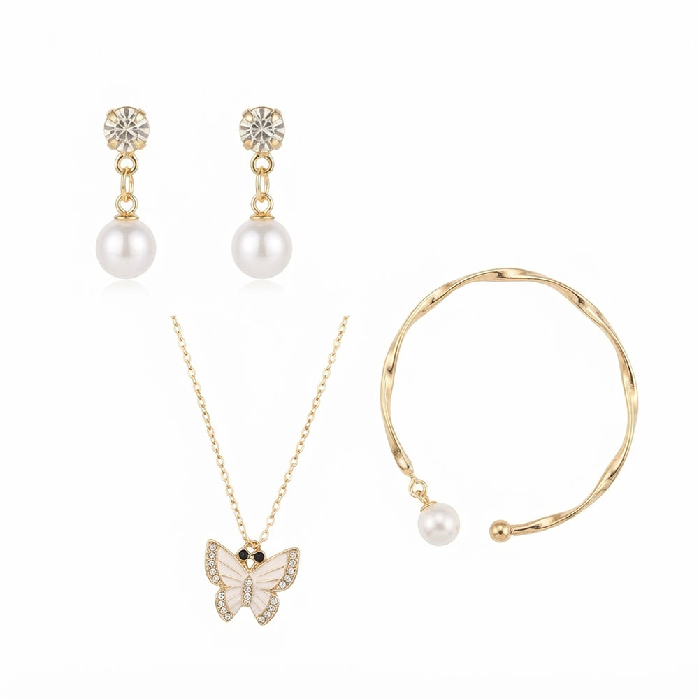 The99Jewel Necklace Set With Butterfly Shape Pendant and Gold Plated Bracelet Combo for Women