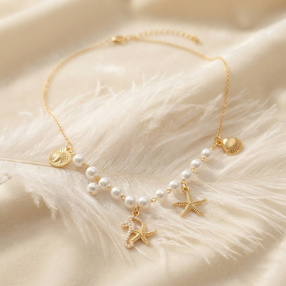 The99Jewel Ocean Charm Western Pearl Necklace Set With Star And SeaHorse Shape Pendant for Women