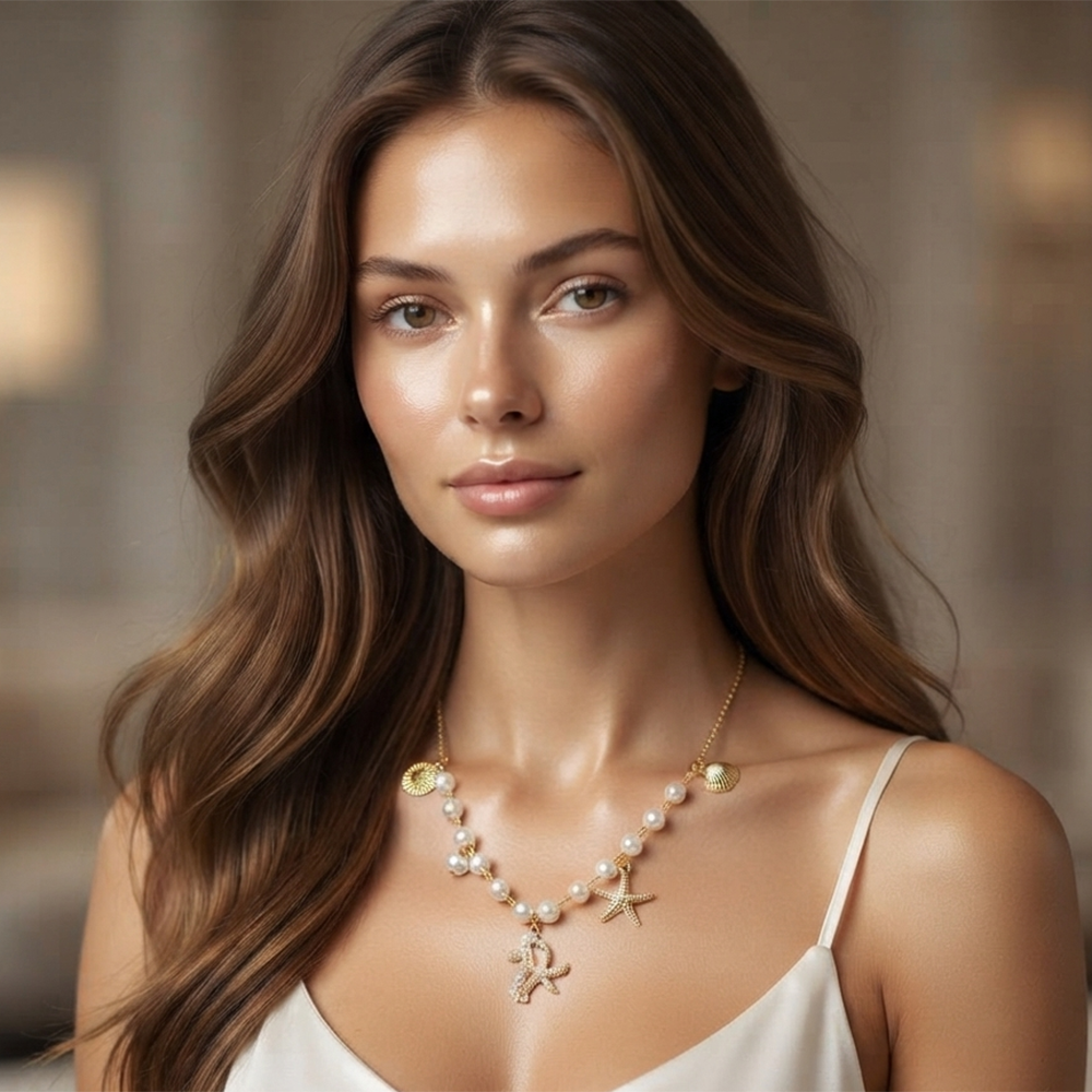 The99Jewel Ocean Charm Western Pearl Necklace Set With Star And SeaHorse Shape Pendant for Women