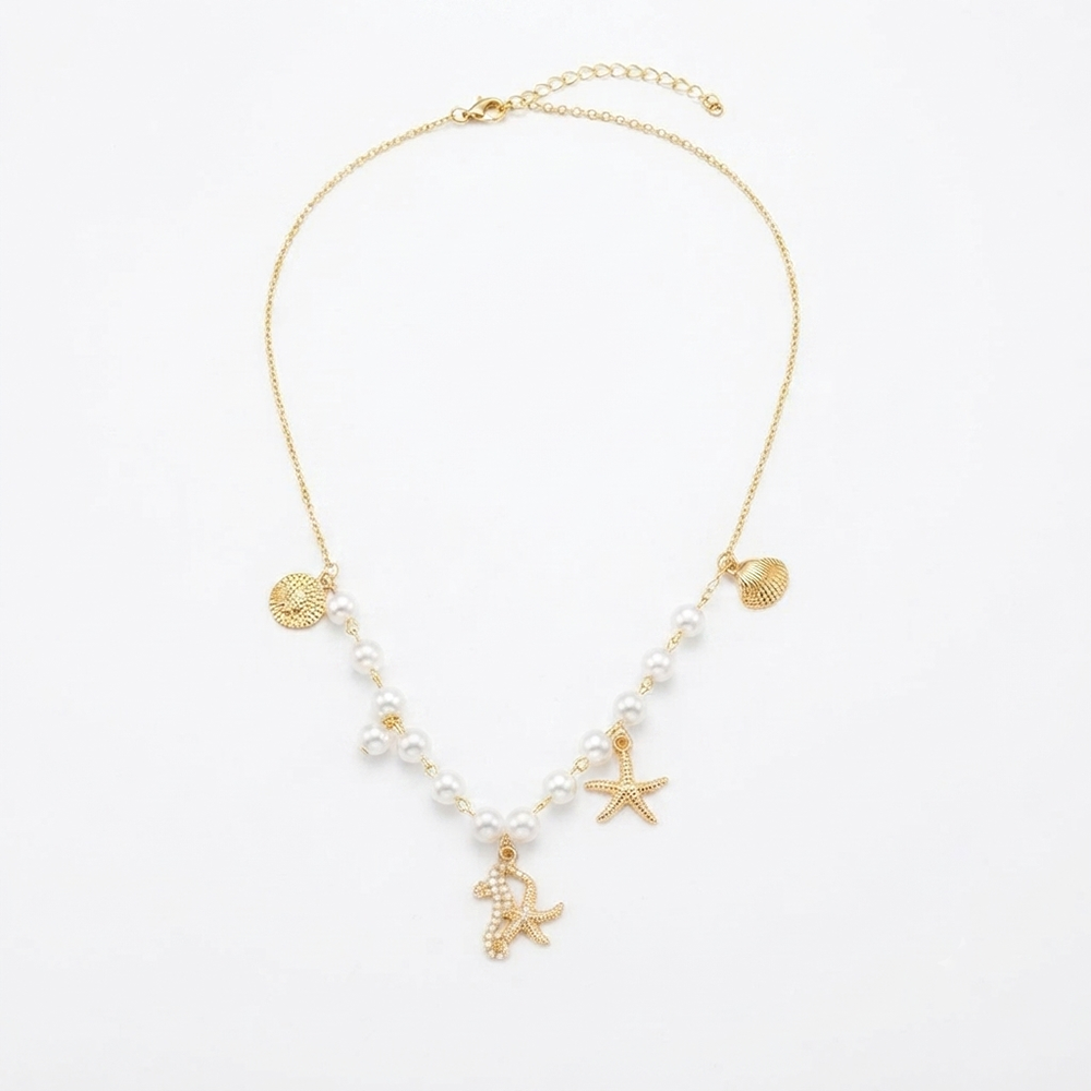 The99Jewel Ocean Charm Western Pearl Necklace Set With Star And SeaHorse Shape Pendant for Women