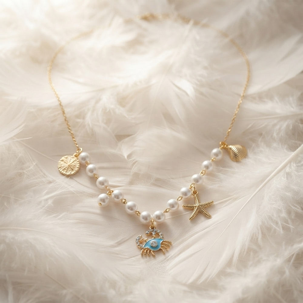 The99Jewel Ocean Charm Western Pearl Necklace Set With Star And Crab Shape Pendant for Women