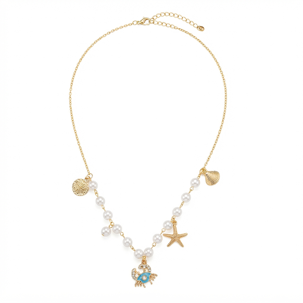 The99Jewel Ocean Charm Western Pearl Necklace Set With Star And Crab Shape Pendant for Women