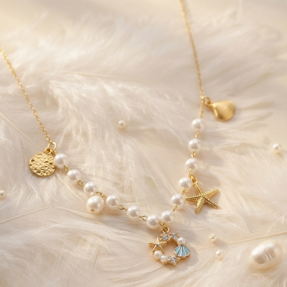 The99Jewel Ocean Charm Western Pearl Necklace Set With Stars Shape Pendant for Women