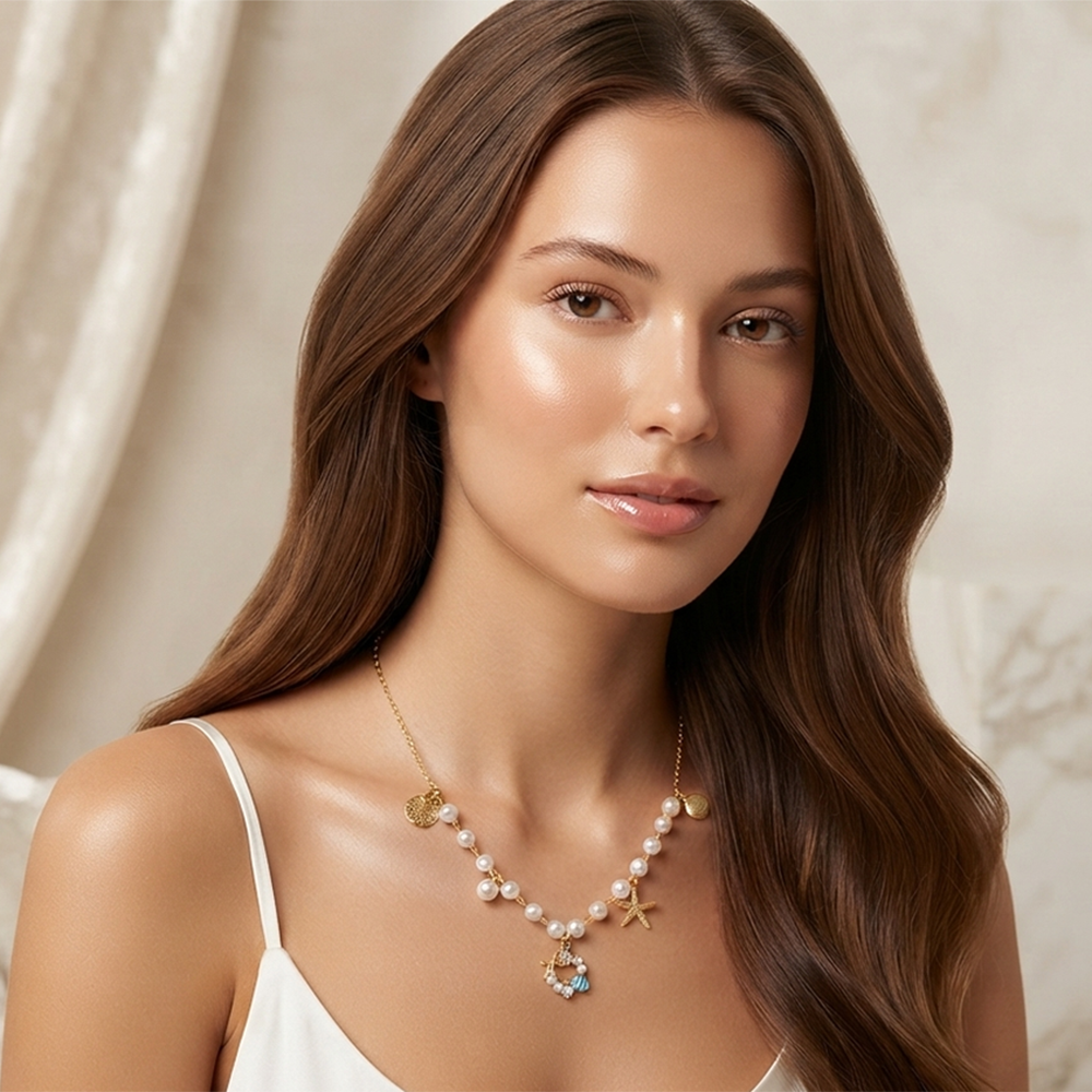 The99Jewel Ocean Charm Western Pearl Necklace Set With Stars Shape Pendant for Women
