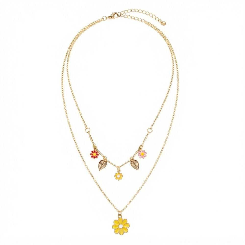 The99Jewel Double Layer Necklace Set With Floral Shape Charms  for Women