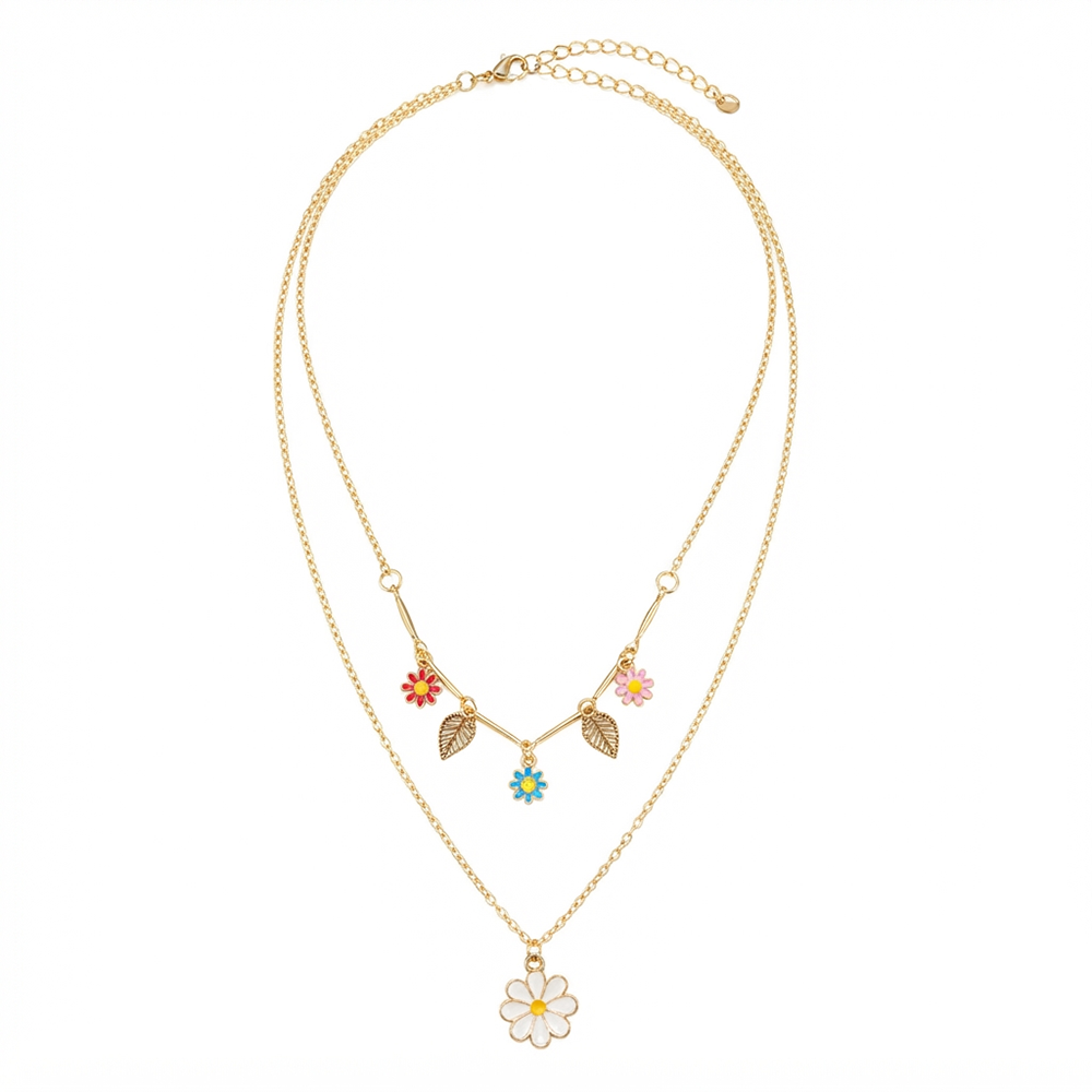 The99Jewel Double Layer Necklace Set With Floral Shape Charms  for Women