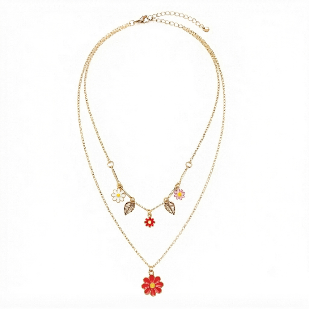 The99Jewel Double Layer Necklace Set With Floral Shape Charms  for Women