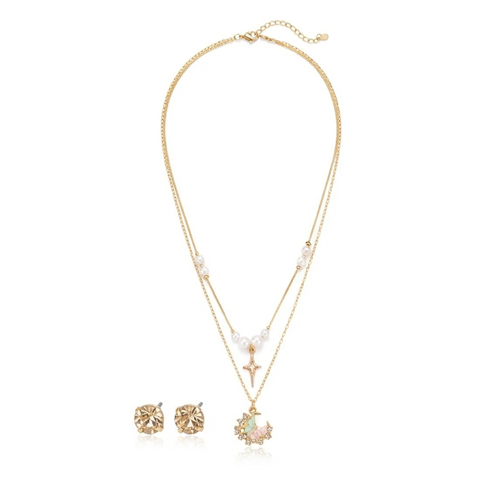 The99Jewel Double Layer Pearl Necklace Set With Butterfly  Shape Pendant  for Women