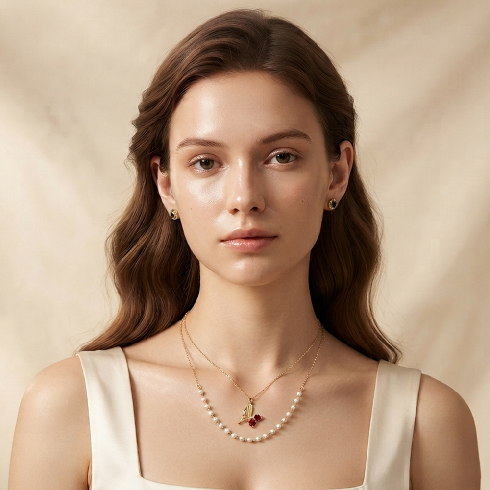 The99Jewel Double Layer Pearl Necklace Set With Butterfly Shape Pendant  for Women