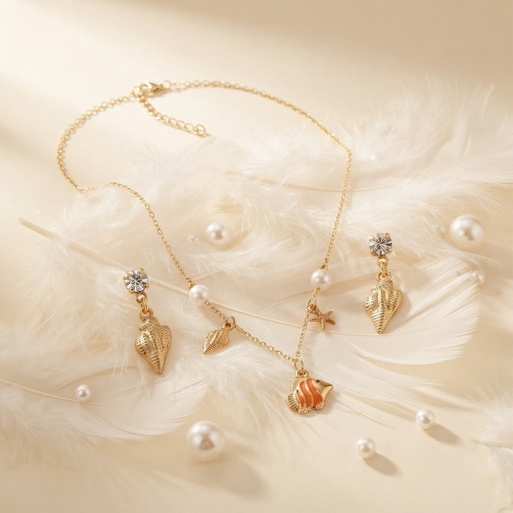 The99JewelBeach Inspired Trendy Western Necklace Set With Shell and Fish Shape Pendant for Women