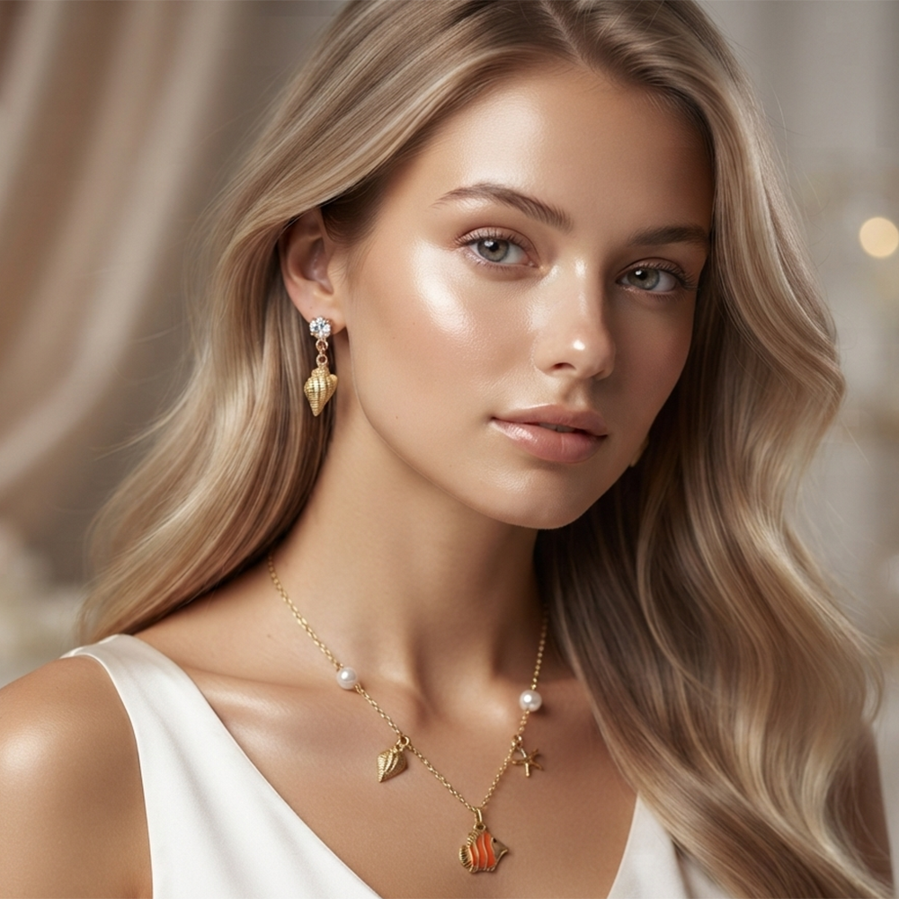 The99JewelBeach Inspired Trendy Western Necklace Set With Shell and Fish Shape Pendant for Women