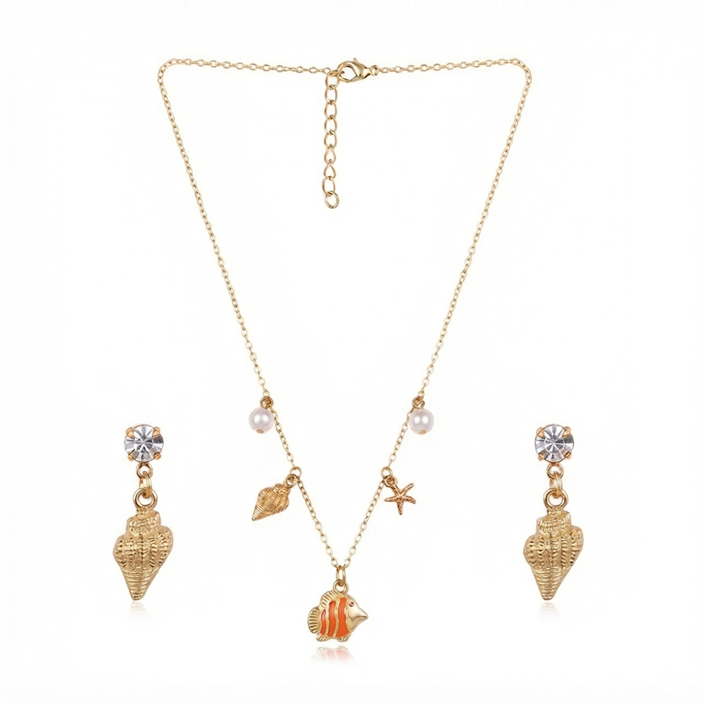 The99JewelBeach Inspired Trendy Western Necklace Set With Shell and Fish Shape Pendant for Women