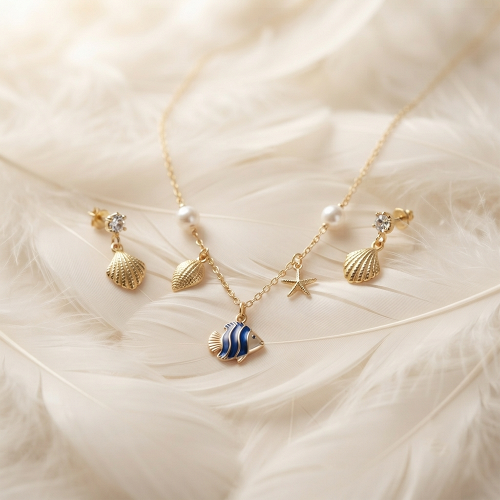 The99JewelBeach Inspired Trendy Western Necklace Set With Shell and Fish Shape Pendant for Women